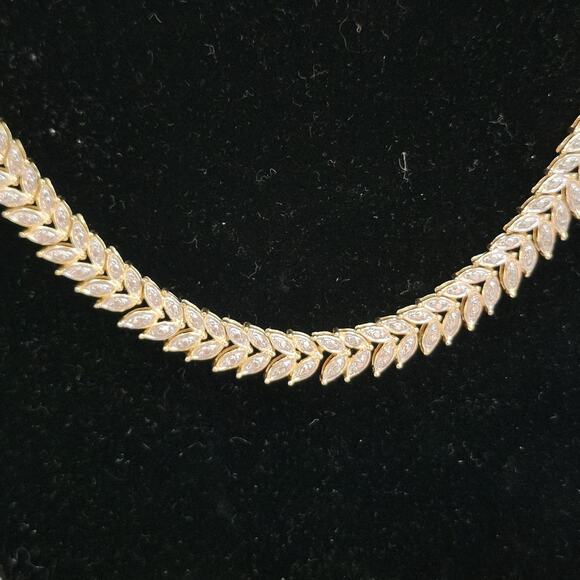 Sterling Silver Diamond Accent Leaf Statement Necklace Choker 17" Gold Plate New - Picture 2 of 8
